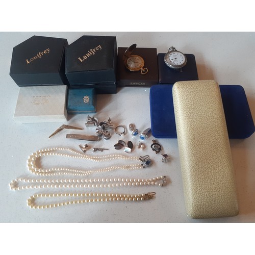 290 - Three Louifrey wristwatches in original boxes, 2 modern pocket watches, a silver and pearl ring, a v... 