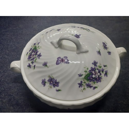 309 - An Aynsley bone china 'Wild Violets' dinner service to include 2 tureens with lids. Location:R2.4