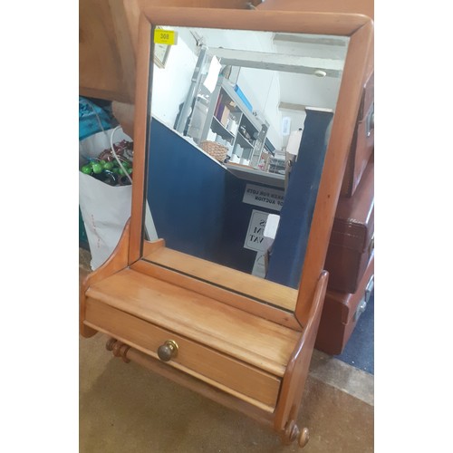 308 - An early 20th Century satin birch bathroom mirror with rail and drawer below. Location:RWM