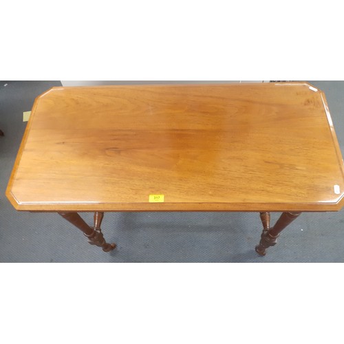 317 - A Victorian walnut side table on turned supports, 69cm High x 72cm Deep x91cm Wide. Location:A1M