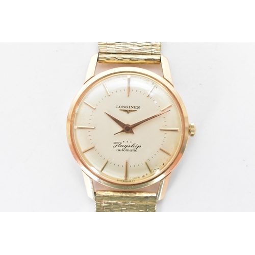 20 - A Longines Flagship, automatic, gents, 18ct gold wristwatch, circa 1961, having a silvered dial with... 