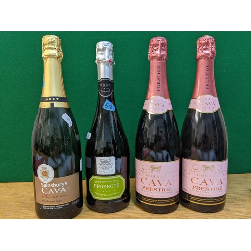 167 - Four bottles to include Rosado Cava, San Leo Prosecco and Sainsbury's Cava, 4 x 75cl, three small bo... 