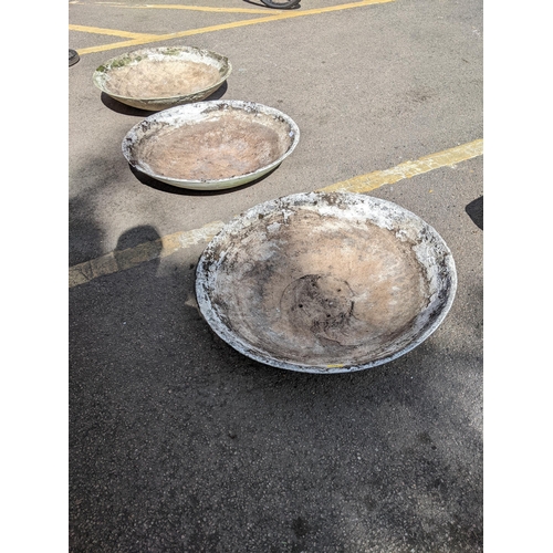 271 - Group of three Ulrastone fibrecrete weathered garden planters, probably designed by Willy Ghul circa... 