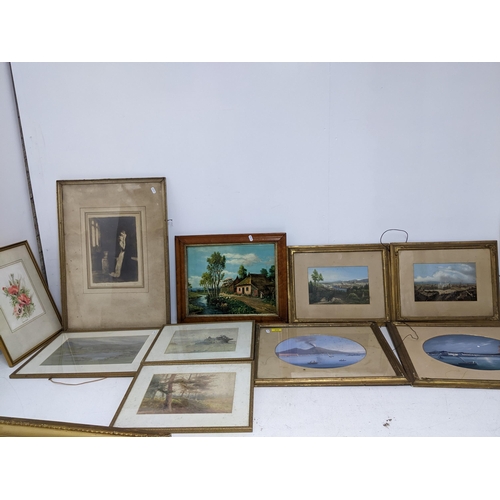 274 - A selection of framed and glazed pictures and prints to include a pair of Italianate gouache paintin... 