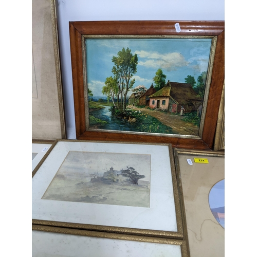 274 - A selection of framed and glazed pictures and prints to include a pair of Italianate gouache paintin... 