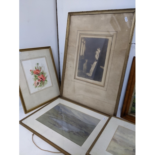 274 - A selection of framed and glazed pictures and prints to include a pair of Italianate gouache paintin... 