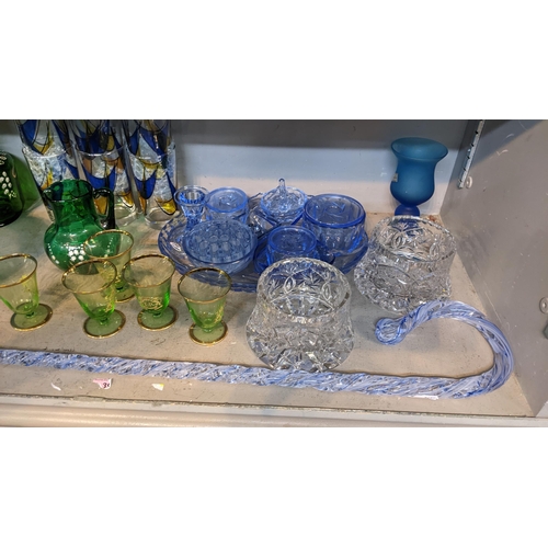 301 - Mixed glassware to include an air twist decorated cane, dressing table set and other items Location:... 