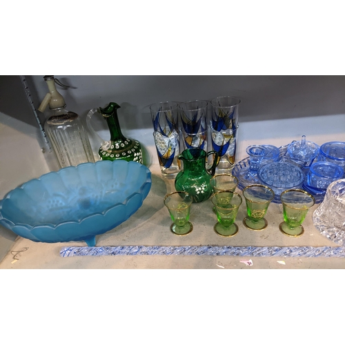 301 - Mixed glassware to include an air twist decorated cane, dressing table set and other items Location:... 