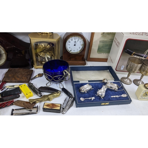 305 - A mixed lot to include a 19th century horn snuff box, penknives, clocks and other items Location:10.... 