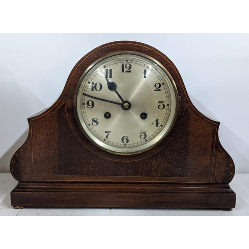 335 - An Edwardian mahogany arched top 8-day mantel clock, striking on a single gong, 26.5cm h x 35.5cm w
... 