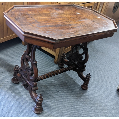 372 - A Victorian mahogany octagonal topped side table having lyre ends and a barley twist support, 60.5cm... 