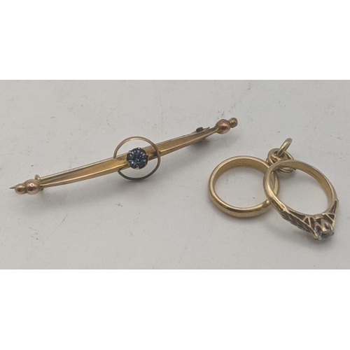 64 - 9ct gold to include an early 20th century bar brooch, together with a pendant and two small rings at... 