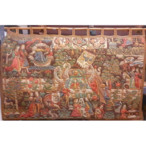 53 - A machine embroidered and printed wall panel 112cm wide x 70cm high in the 18th Century style depict... 