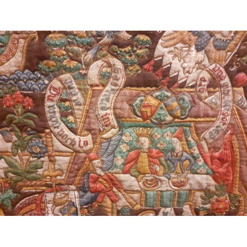 53 - A machine embroidered and printed wall panel 112cm wide x 70cm high in the 18th Century style depict... 