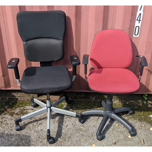 531 - Two office swivel chairs and a pair of mid 20th century Ercol beech stained spindle back armchairs
L... 