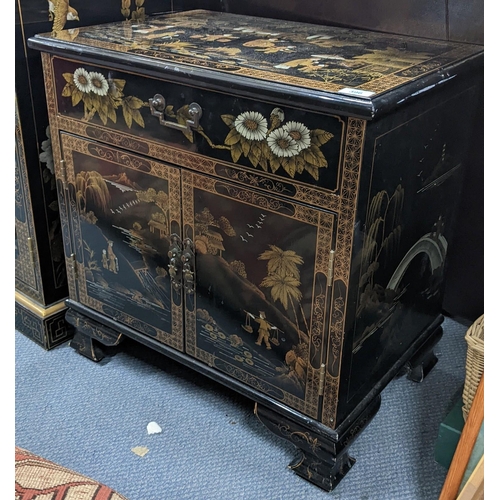 505 - A late 20th century Chinese style chinoiserie decorated cabinet with a drawer and two doors
Location... 