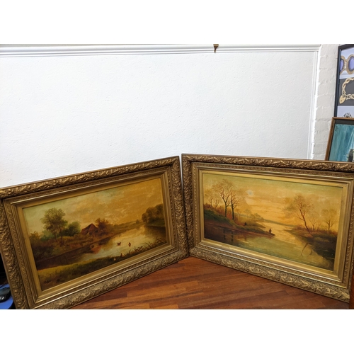 512 - 19th century British school - a pair of river landscapes, oil on canvas, 46cm x 76cm, framed
Locatio... 