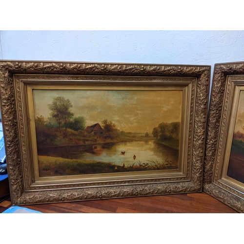 512 - 19th century British school - a pair of river landscapes, oil on canvas, 46cm x 76cm, framed
Locatio... 