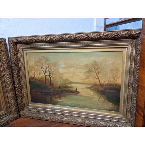 512 - 19th century British school - a pair of river landscapes, oil on canvas, 46cm x 76cm, framed
Locatio... 