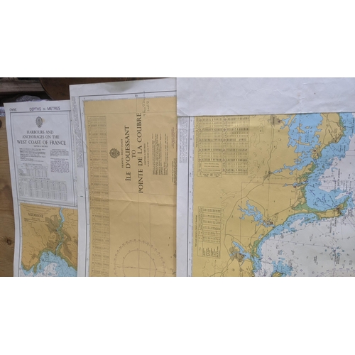 483 - A quantity of large maps to include one example titled harbours and anchorages on the west of France... 