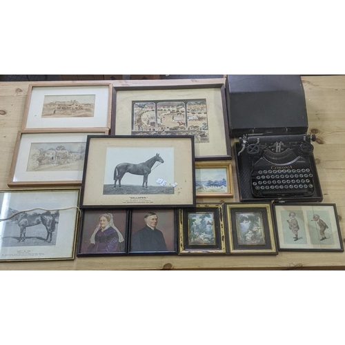 495 - A mixed lot to include framed and glazed pictures and paintings to include a pair of 19th century wa... 