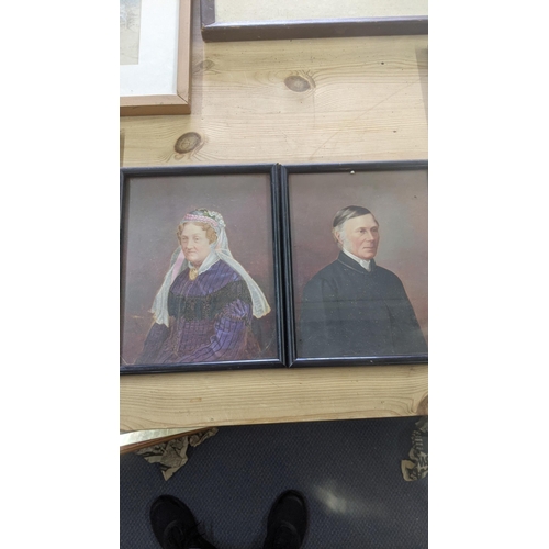 495 - A mixed lot to include framed and glazed pictures and paintings to include a pair of 19th century wa... 