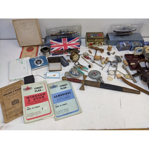 437 - Collectables to include Royal Automobile Car Association badge, RAC, model boats and cars, maps, mod... 