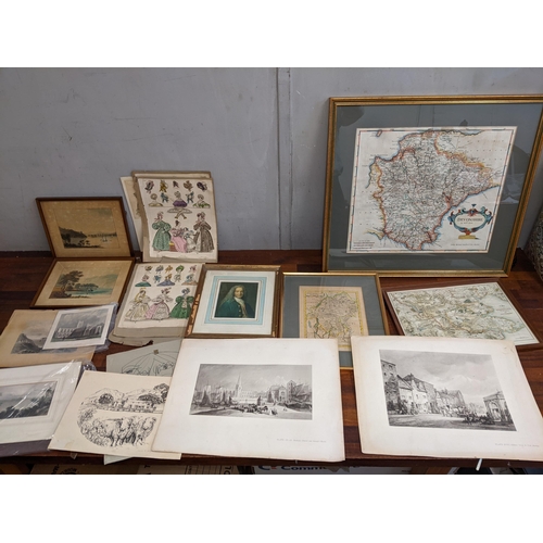 446 - Prints and maps to include Cumberland Westmoreland and Lancashire, Robert Morden Devonshire, Kendle ... 