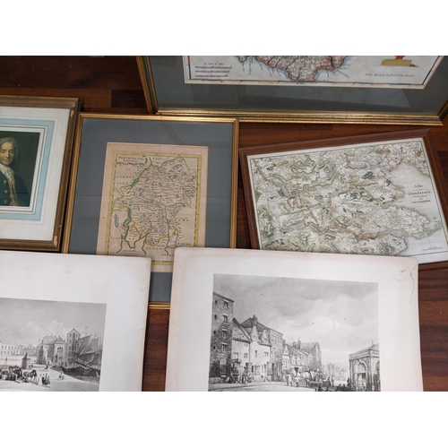 446 - Prints and maps to include Cumberland Westmoreland and Lancashire, Robert Morden Devonshire, Kendle ... 