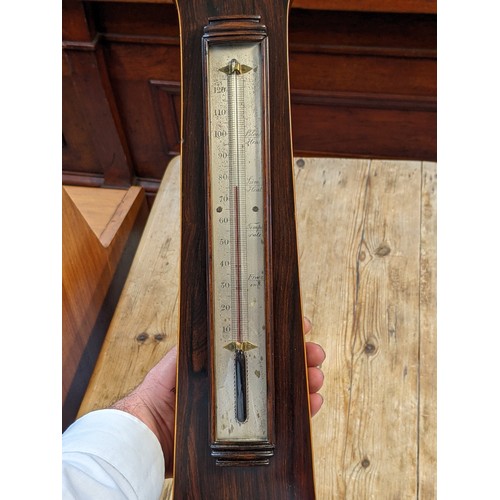 291 - A Regency rosewood barometer, face marked A Abraham & Co Liverpool, with swan neck pediment and baro... 