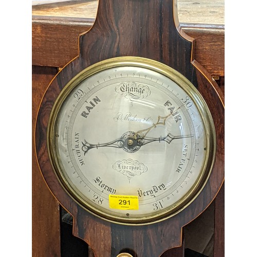 291 - A Regency rosewood barometer, face marked A Abraham & Co Liverpool, with swan neck pediment and baro... 