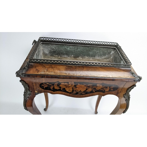 170 - A pair of 19th century French kingwood jardiniere tables, each having a pierced gallery top with a m... 