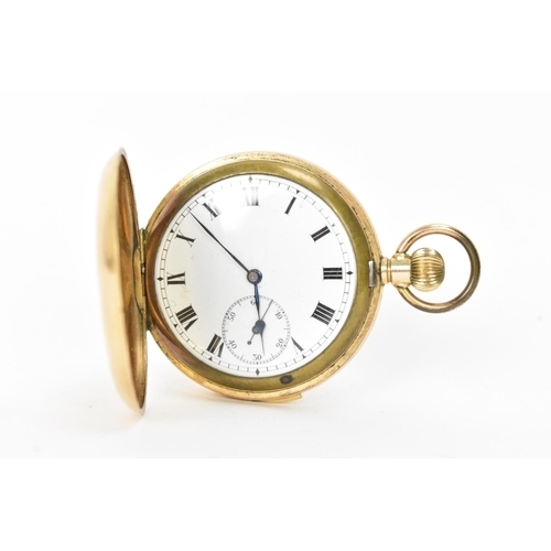 16 - An early 20th century gold plated, full hunter, quarter repeating, key-less wound pocket watch, the ... 