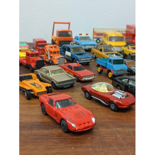 107 - Collection of Corgi and Matchbox cars, vans and lorries to include; Matchbox, Superkings, a Ford 'A'... 