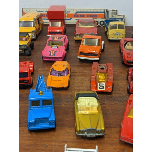 107 - Collection of Corgi and Matchbox cars, vans and lorries to include; Matchbox, Superkings, a Ford 'A'... 