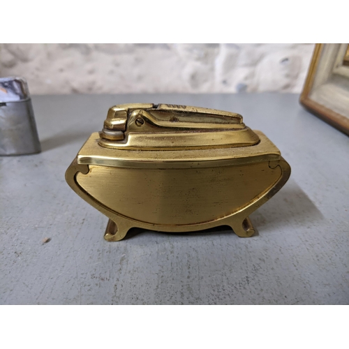 19 - Vintage lighter to include a brass 1950s Ronson table lighter, Varaflame lighter and 1970s King Gemi... 