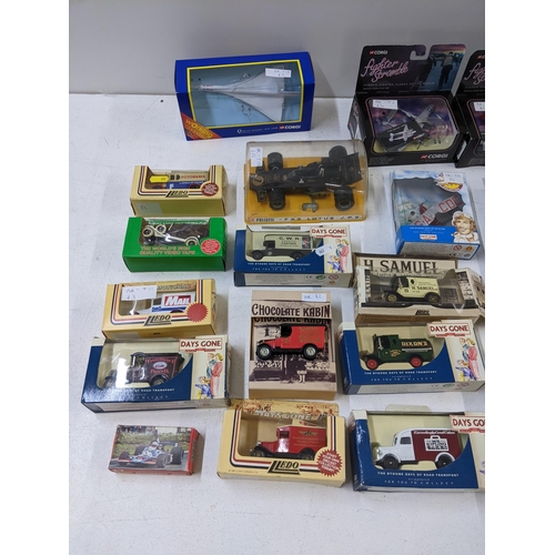 32 - A collection of die cast model vehicles and aircraft to include a boxed Corgi, Concorde, a Polistick... 