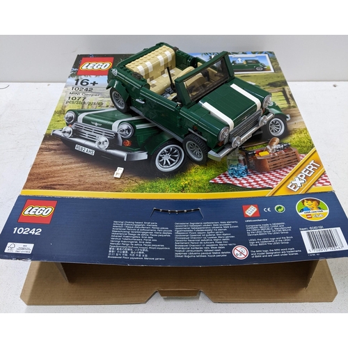 35 - A Lego creator set No 10242 green Mini Cooper, part completed, set assumed to be complete, with orig... 