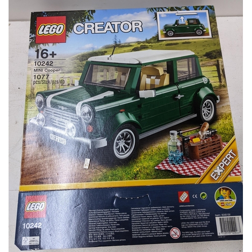 35 - A Lego creator set No 10242 green Mini Cooper, part completed, set assumed to be complete, with orig... 