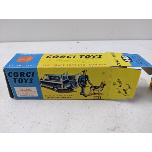 49 - Corgi Toys No 448 B.M.C mini police van with tracker dog in repro Dulton packaging 
Location:CAB
If ... 