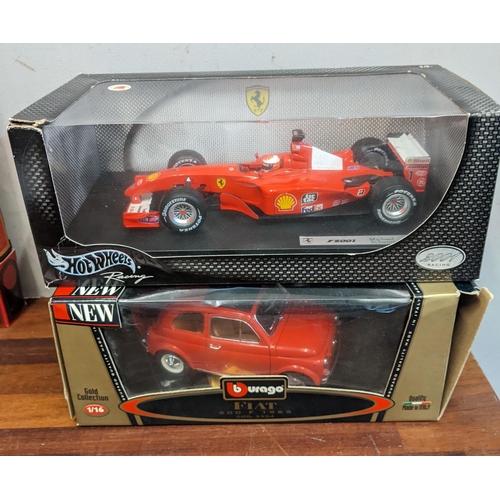 70 - Mixed die cast vehicles to include a boxed Hotwheels racing Ferrari F2001, Bburago 1/16 scale Fiat 5... 