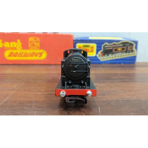 79 - A OO gauge Hornby Dublo 3217 0-6-2 tank locomotive B.R. with number 69567 and a Triang Railways unpa... 