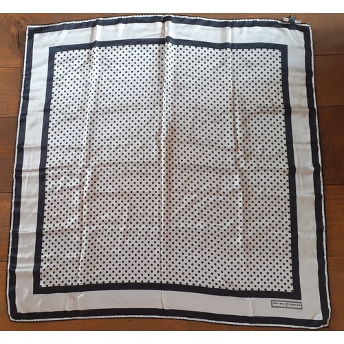 32 - Aspinal of London-A silk scarf having a design of black polka dots on a white ground with black stri... 