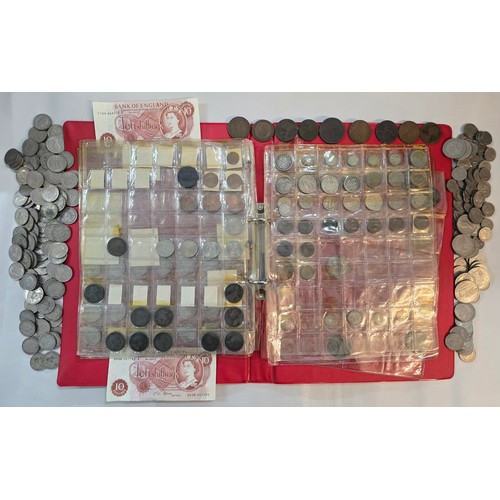 132 - An album containing Victorian and later coins to include 1887 Shilling, Victorian Threepence, halfpe... 