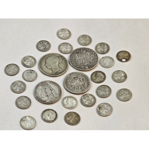 134 - A collection of Victorian and later pre 1920 British Silver Coinage to include 1874 and 1899 Halfcro... 