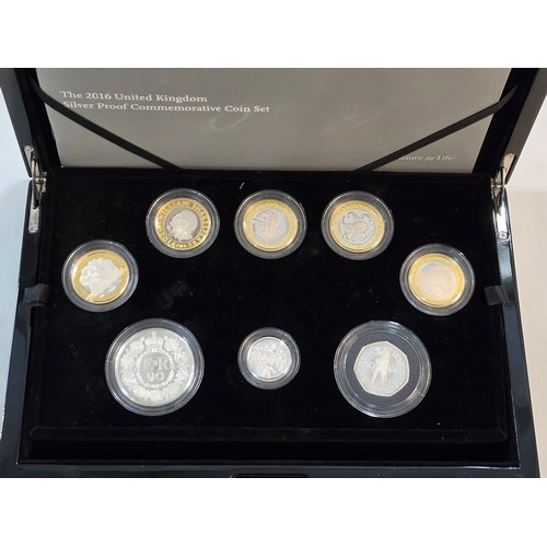 140 - The 2016 United Kingdom Silver Proof Commemorative Coin Set, a cased set of eight coins from crown t... 