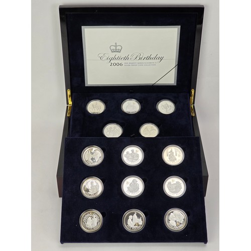 United Kingdom - Elizabeth II (1952-2022), 2006 'Eightieth Birthday' Silver Proof Collection, comprising of 17 coins, 
*Please Note One Coin Is Missing And Replaced With A 1993 Canada Silver 5 Dollar*Location:A3B
If there is no condition report shown, please request