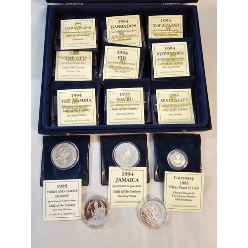 142 - 'Lady of the Century' 1994/1995 set of 11 Silver mixed denomination coins, along with 1995 Guernsey ... 