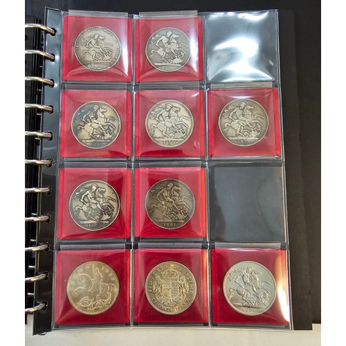 145 - An album comprising of mostly Silver Coinage, to include 7 British Victorian Crowns  George III - Vi... 