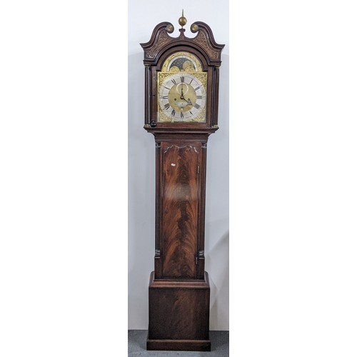 89 - A George III Mahogany 8 day longcase clock, the case having a broken swan neck pediment with pierced... 